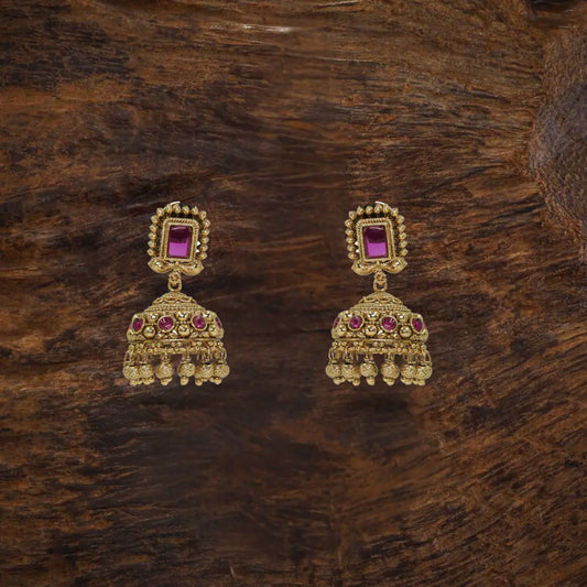 Heritage Gold Plated Jhumkas with Pink Stone