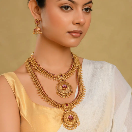 1 Gram Gold Bridal Jewellery Set | Full Temple Bridal Set for Wedding