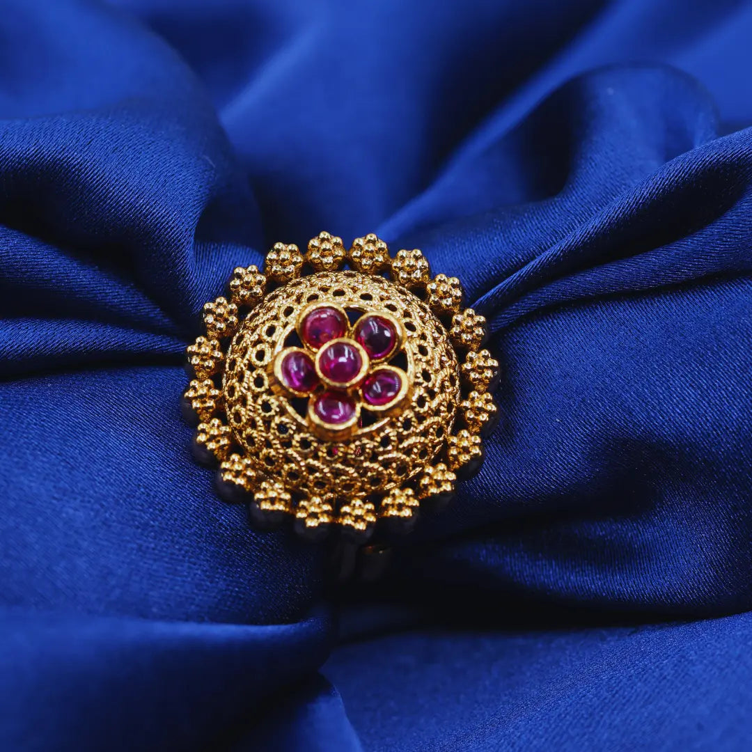 South Indian Gold-Plated Flower Antique Ring V-1986