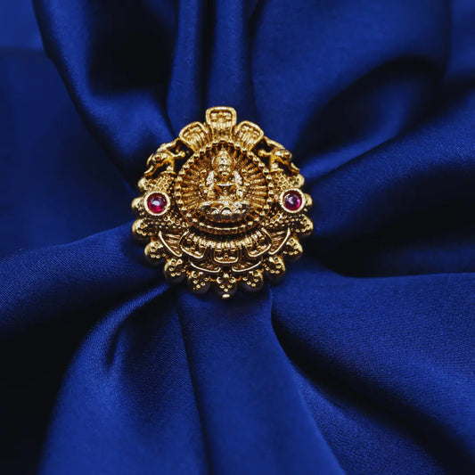 South Indian Laxmi Gold-Plated Antique Ring V-1984