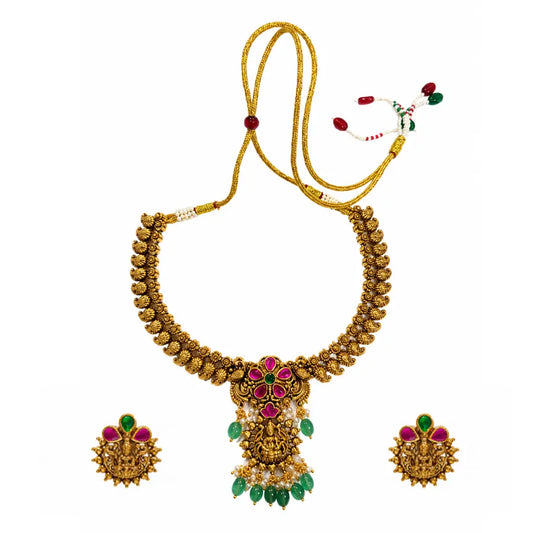 Lakshmi Gundla Kemp Temple Jewellery Short Necklace Set T-75