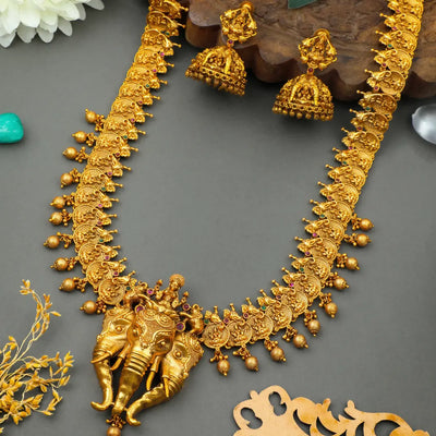Antique Gold Lakshmi & Elephant Necklace Set K-630