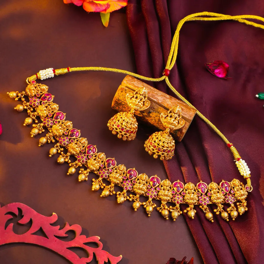 Divine Lakshmi-Flower Chokker Set K-1059