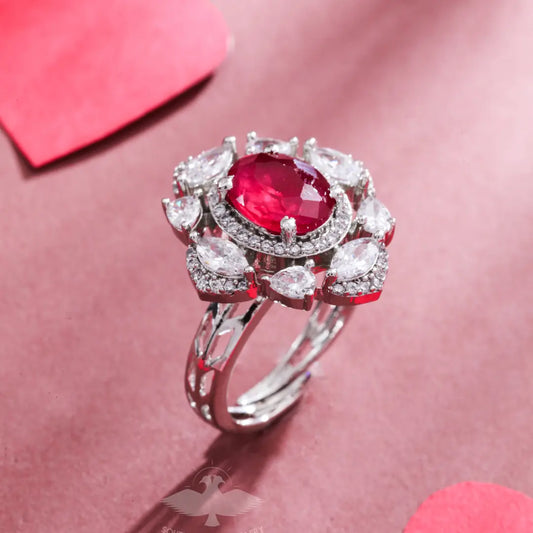 Ruby Stone Silver-Plated Diamond Finish Ring