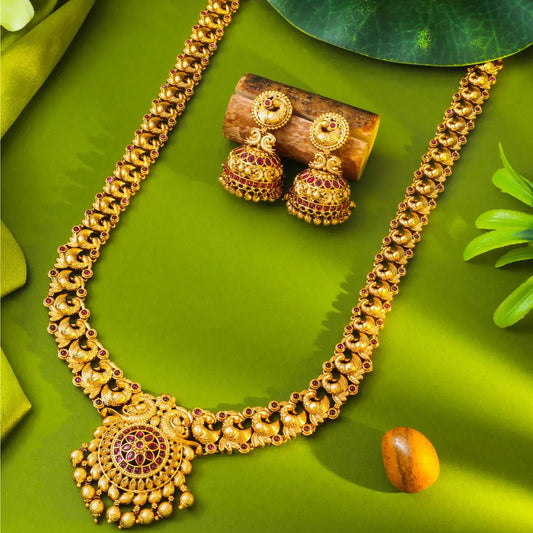 Peacock Elegance Gold-Plated Long Necklace Set K-1152