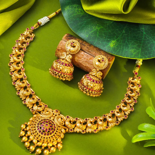 Elegant Peacock Temple Necklace Set K-1151