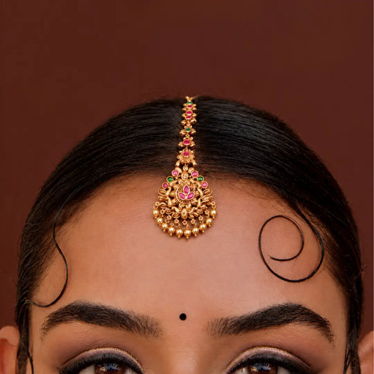 Traditional Temple Jewellery Maang Tikka with Multicolor Stones J-1280