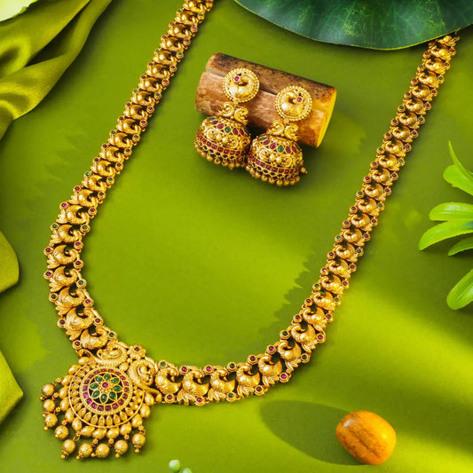 Peacock Elegance Gold-Plated Long Necklace Set K-1152