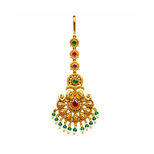 Temple Maang Tikka with Red & Green Stone J-181