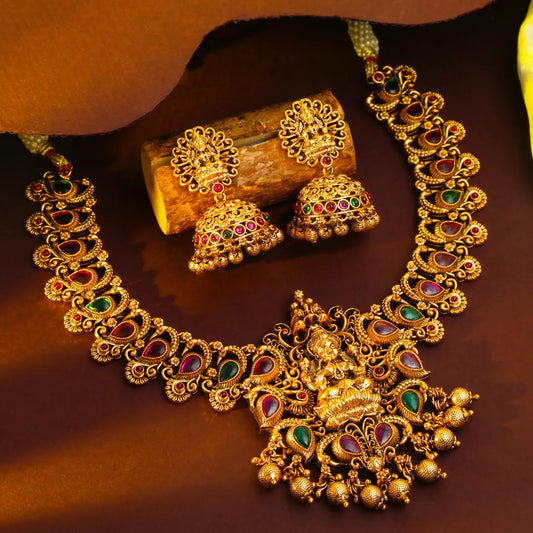 Antique Laxmi Gold-Plated Short Necklace Set