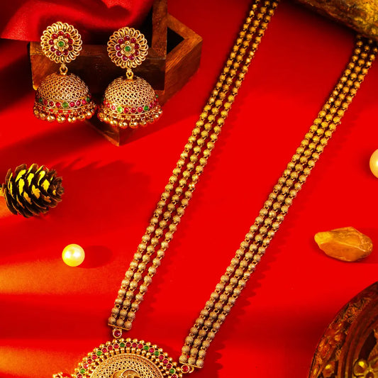 Antique Temple Pendant Set Traditional Gold-Plated V-642