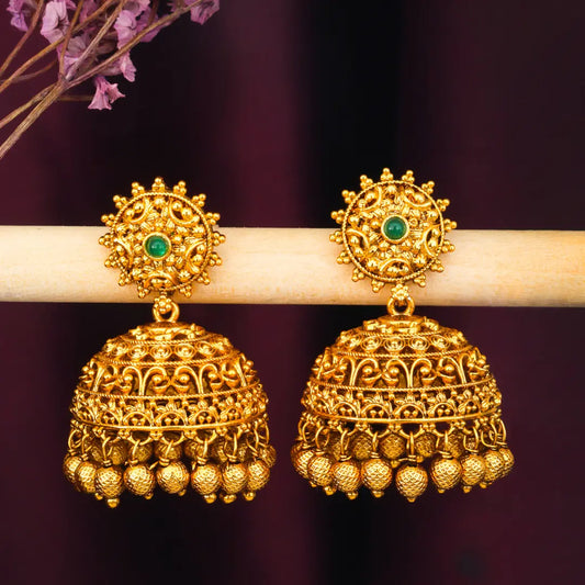 Classic Gold-Plated Temple Jhumka N-195