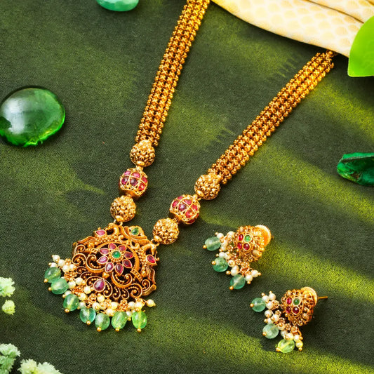 Peacock & Flower Deisgn Temple Haaram Design T-49