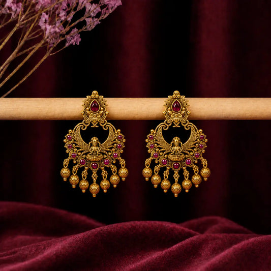 Heritage Temple Chandbali with Peacock Design & Multicolor Stone K-301