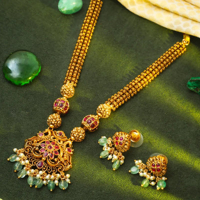 Peacock & Flower Deisgn Temple Haaram Design T-49