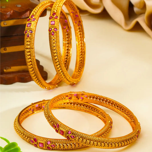 Lalita Tarangini Paired Bangle | Gold-Plated Goddess Wave Bangle Set V-2485