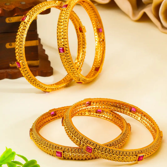 Bhavya Kankini Paired Bangle | Gold-Plated Grand Temple Bangle Set V-2467