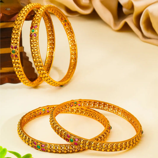 Yashasvi Kankana Paired Bangle | Gold-Plated Glorious Temple Bangle Set V-2568