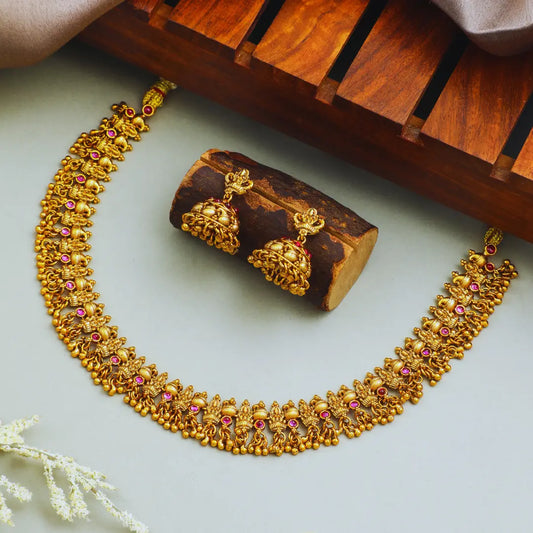 Gold-Plated Temple Necklace Set – Bridal Short Jewellery