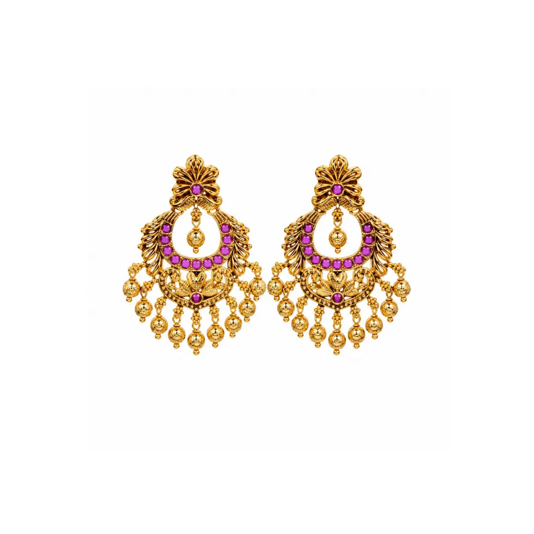Antique Chandbali with Ruby & Green Beads – R-1057