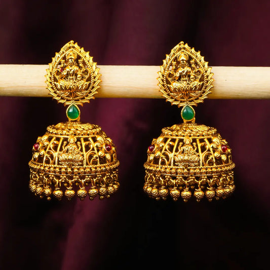 Traditional Temple Jhumka with Laxmi Motif R-2231