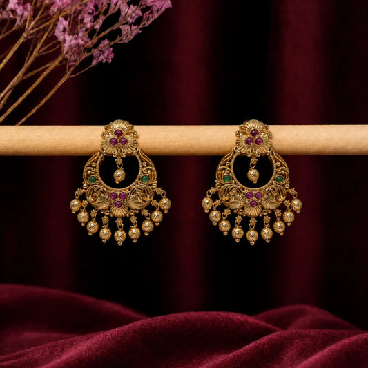 Antique Gold-Plated Floral Chandbali – R-1042