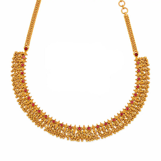 Tirumala Pushpa Kanti Short Necklace Set | Gold-Plated Temple Jewellery