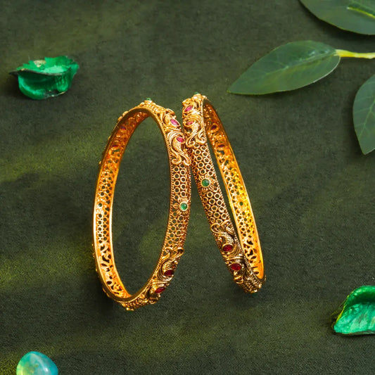Regal Peacock Gold-Plated Antique Bangles V-864