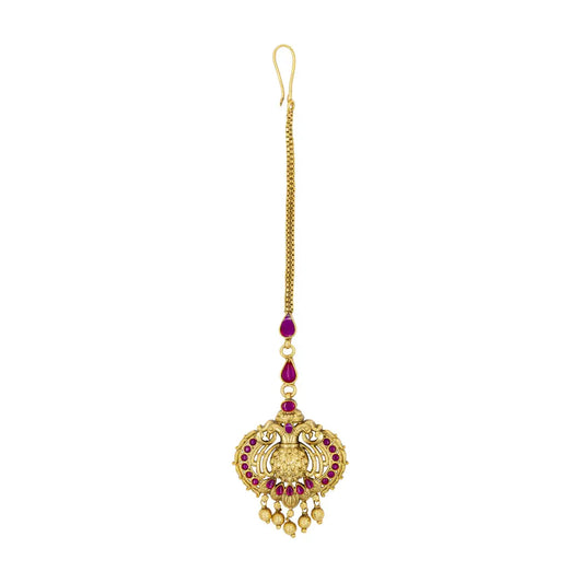 Gandaberunda Antique Finish Gold-Plated Maang Tikka T-59