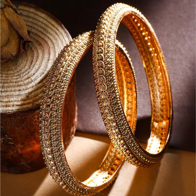 Antique Gold-PlatedPaired Bangle with Detailed Finish K-1001