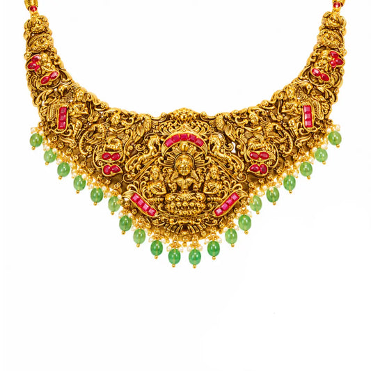 Andal Mangala Haar Short Necklace Set | Gold-Plated Temple Jewellery J-856