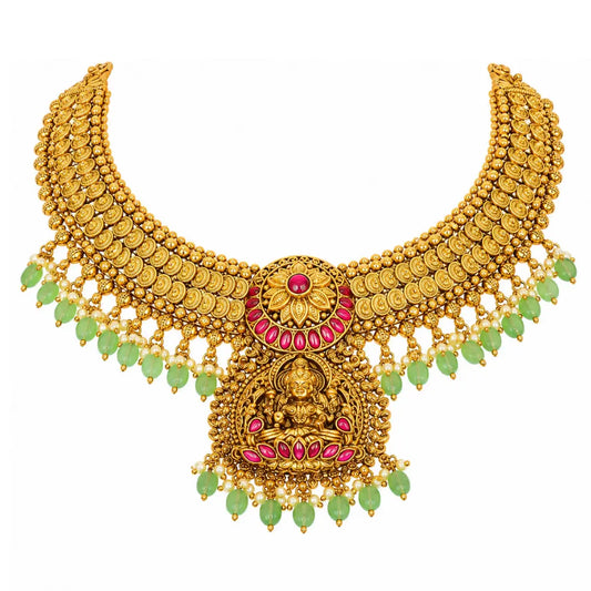 Swarna Kanti Navaratna Haar Short Necklace Set | Gold-Plated Temple
