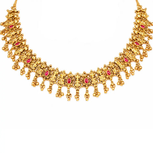 1 Gram Gold Temple Necklace Set | Antique Floral Link Necklace