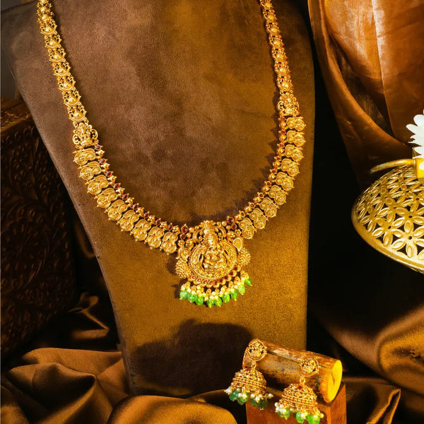 Abhaya Kalasha Haram Long Necklace Set | Gold-Plated Temple Jewellery