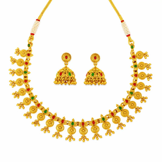 Surya Mandala Short Necklace Set | Gold-Plated Sun Temple Jewellery