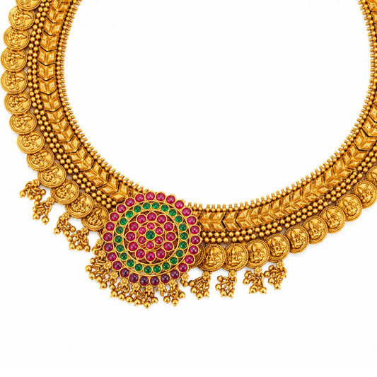 Sampada Kasu Temple Jewellery Short Necklace Set for Festive Styling