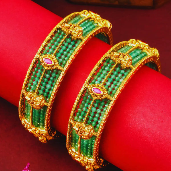 Abhaya Mudra Valayal Paired Bangle | Gold-Plated Divine Protection Bangle Set J-1120