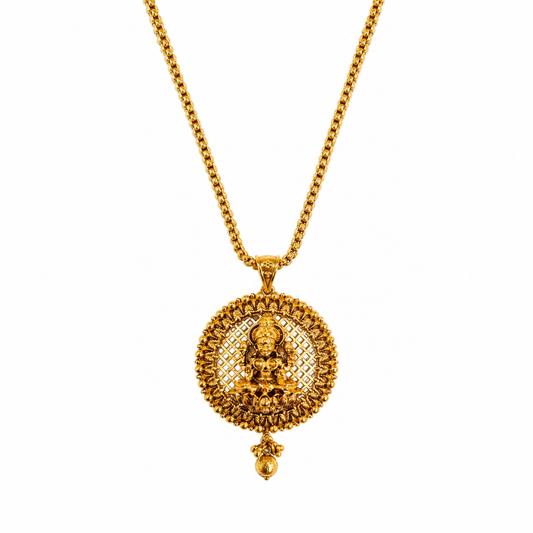 1 Gram Gold Pendant Set | Lakshmi Chain with Matching Earrings