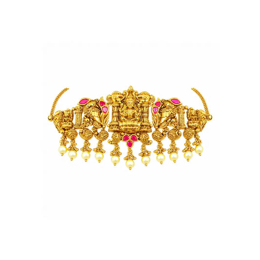 Lakshmi Temple Jewellery Bridal Choker Set with Pearl Drops