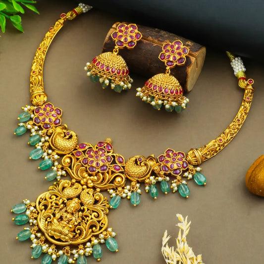 Gold Plated Lakshmi Temple Necklace Set k-1070