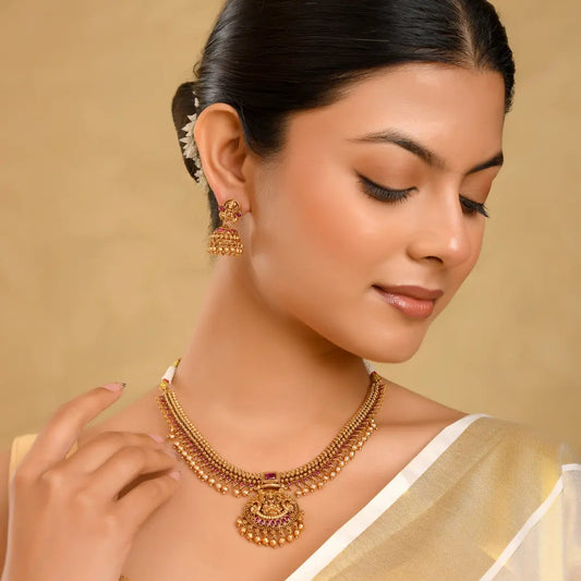 Nandini Kasu Temple Jewellery Short Necklace Set with Coin Design