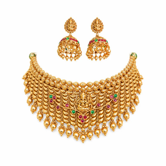 Antique Ruby-Green Peacock Temple Choker Set N-778