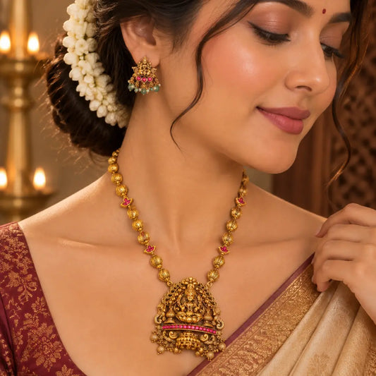 Bhavani Haram | Gold-Plated Shakti Goddess Temple Necklace Set J-962