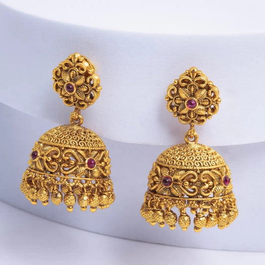 Antique Gold-Plated Temple Jhumka R-859
