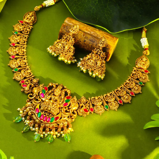 Divine Lakshmi Temple Short Necklace Set J-138