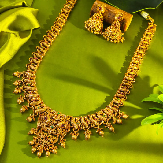 Peacock & Flower Long Necklace Set K-1240