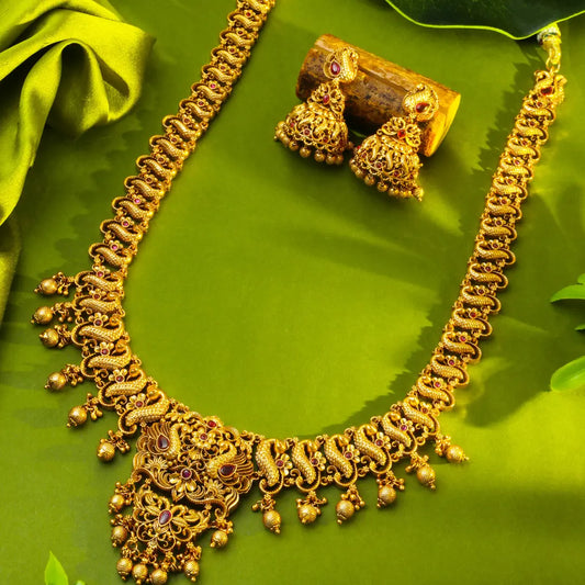 Peacock & Flower Long Necklace Set K-1240