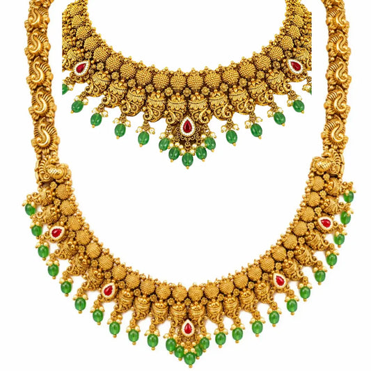 Pachi Muthu Swarna Kanti Combo Necklace Set | Gold-Plated Temple