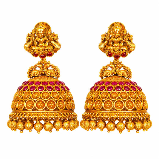 Prabha Devi Jhumka | Gold-Plated Temple Earrings for Women R-2562