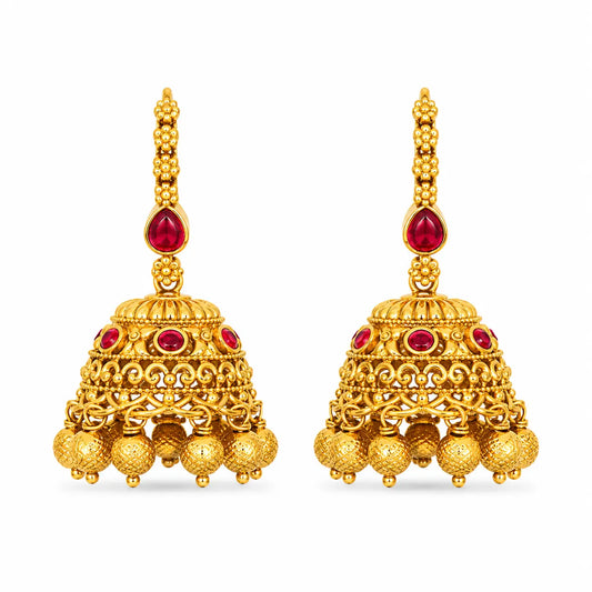 Kamala Ghanta Jhumka | Gold-Plated Lotus Bell Temple Earrings T-88